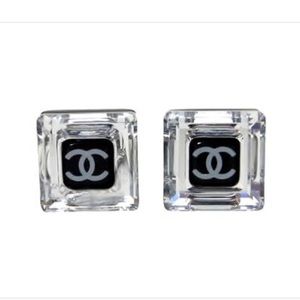Vintage Chanel Stud Square Black CC Earrings